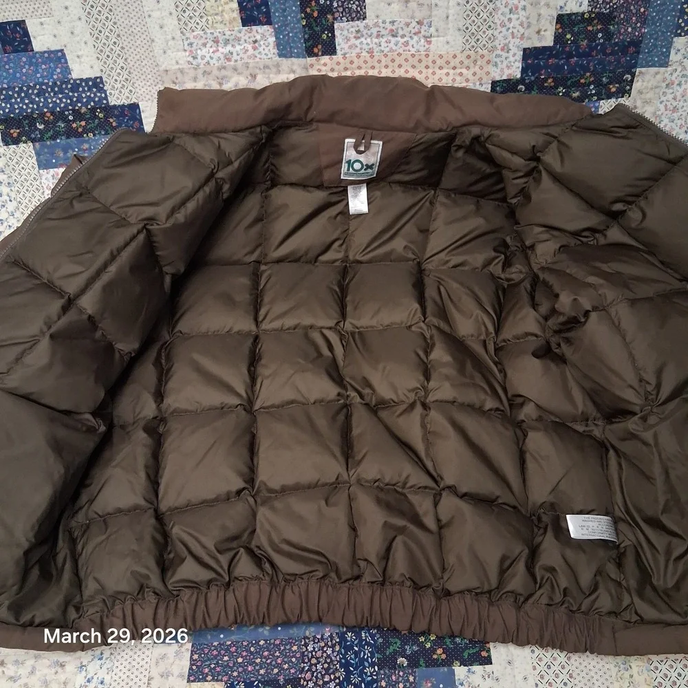 10X Quilted Down Puffer Jacket Mens Size XL Brown Outdoor Winter Coat